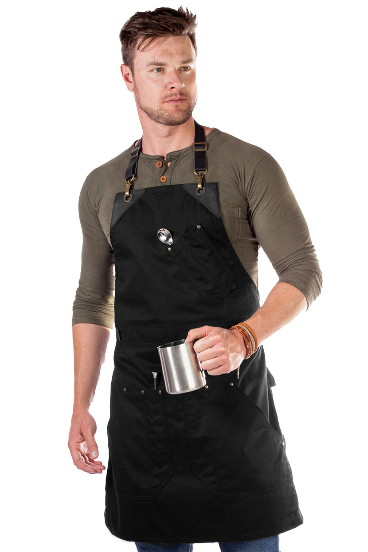 Barista Apron - Leather Straps &amp; Loops - Double Stitched  - Chef, Cook, Barista, Bartender - Under NY Sky