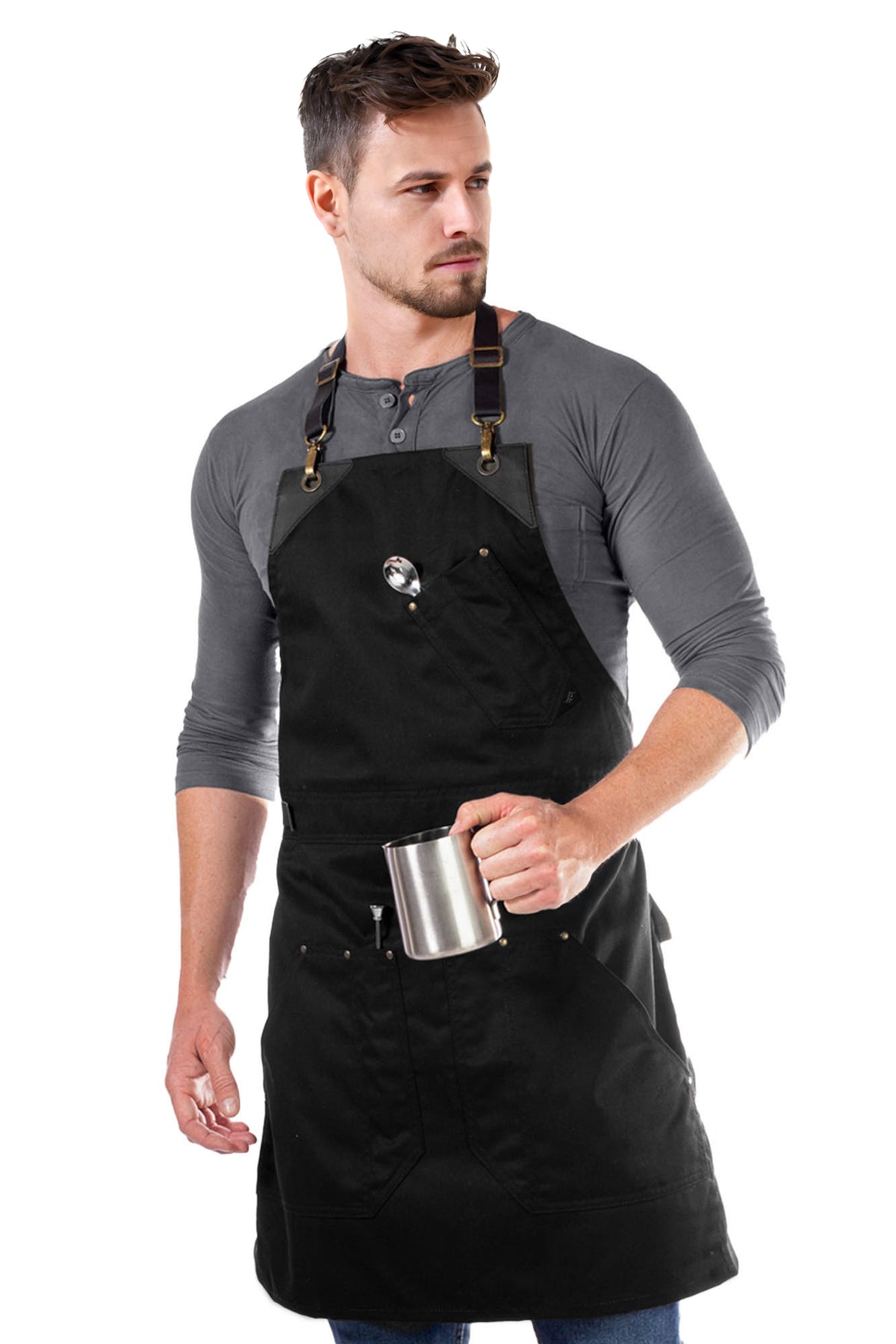Avental Barista – Alças e Reforços em Couro – Costura Dupla – Chef, Cozinheiro, Barista, Bartender -  Under NY Sky