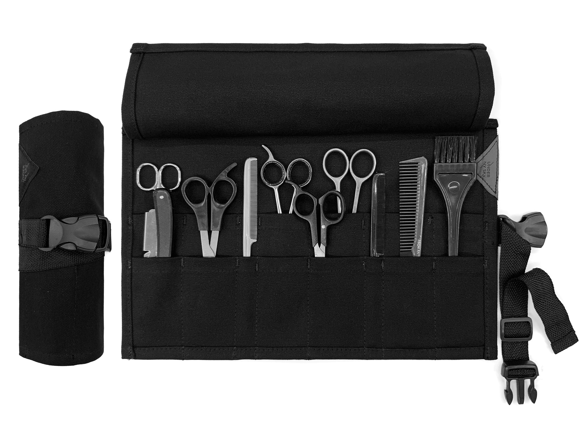 Estojo Porta Tesoura - Salão de Beleza, Barbearia - Case Rolo em Lona para Tesouras de Corte de Cabelo, Pentes, Pincéis, Lápis Maquiagem - Barbeiro, Cabeleireiro, Maquiador - Under NY Sky
