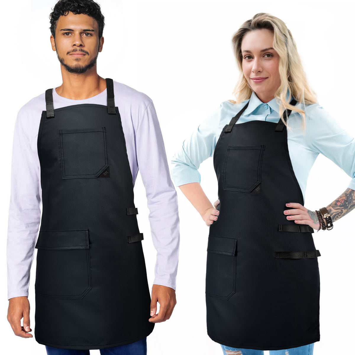 Avental Barbeiro Cabelereiro - Resistência A Químicos, Alças Cruzadas, Bolso com Lapela - Ajustável para Homem e Mulher - Ideal para salão, babearia - Under NY Sky