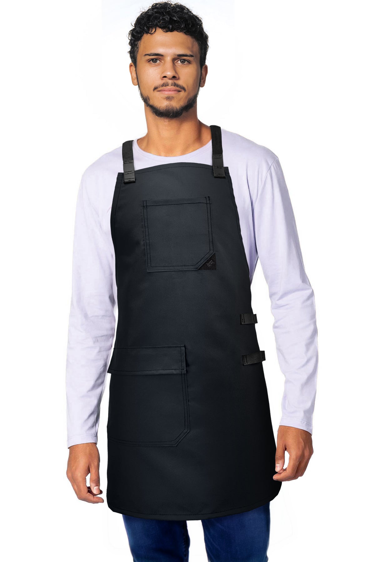 Avental Barbeiro Cabelereiro - Resistência A Químicos, Alças Cruzadas, Bolso com Lapela - Ajustável para Homem e Mulher - Ideal para salão, babearia - Under NY Sky
