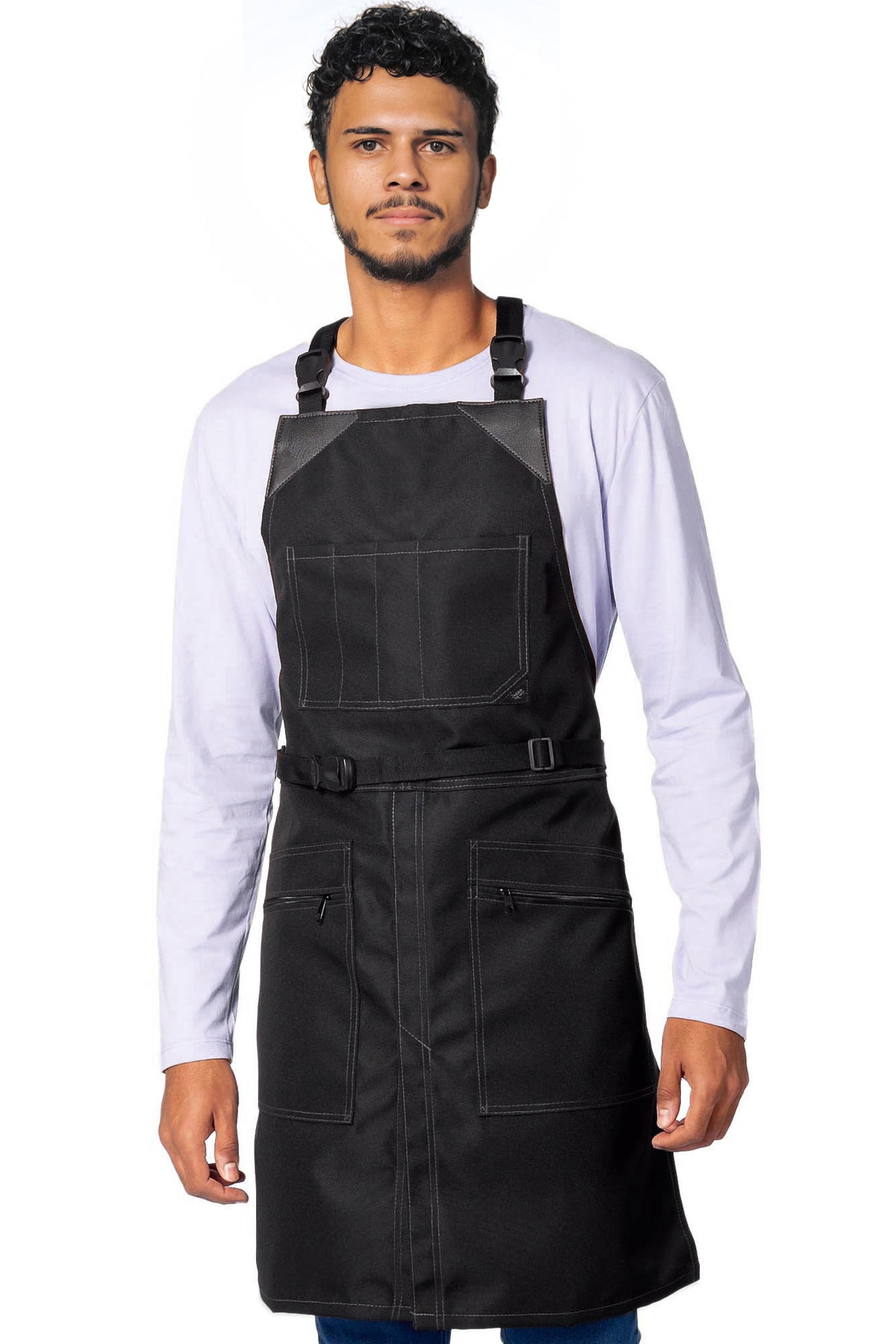 Avental para Barbeiro – À Prova de Água e Produtos Químicos, Alças Cruzadas, Bolso com Zíper, Fecho de Fivela – Cabeleireiro, Colorista - Under NY Sky