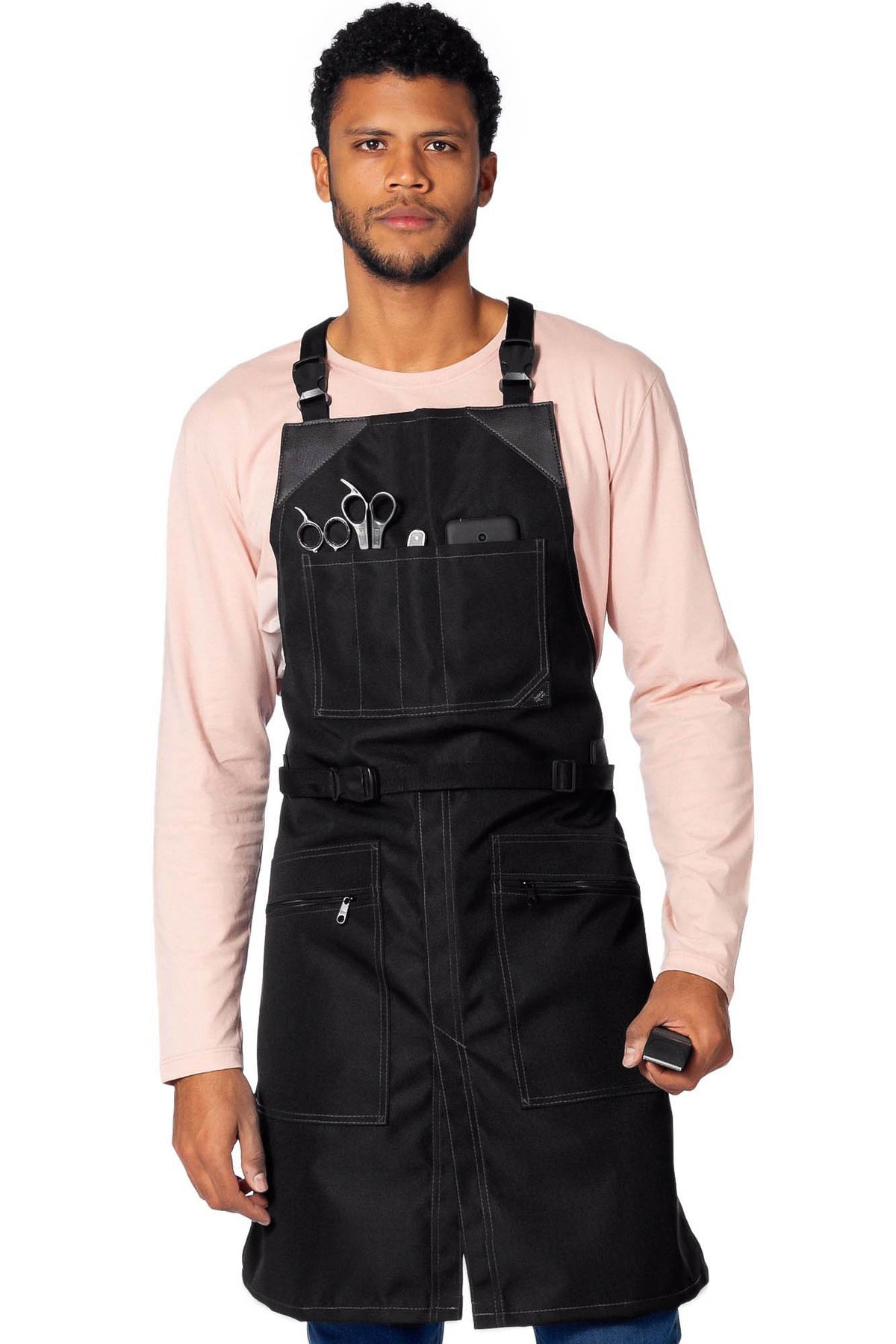 Barber Apron - Water &amp; Chemical Proof, CrossBack, Zip Pocket, Buckle Closure - Hairstylist, Colorist - Under NY Sky