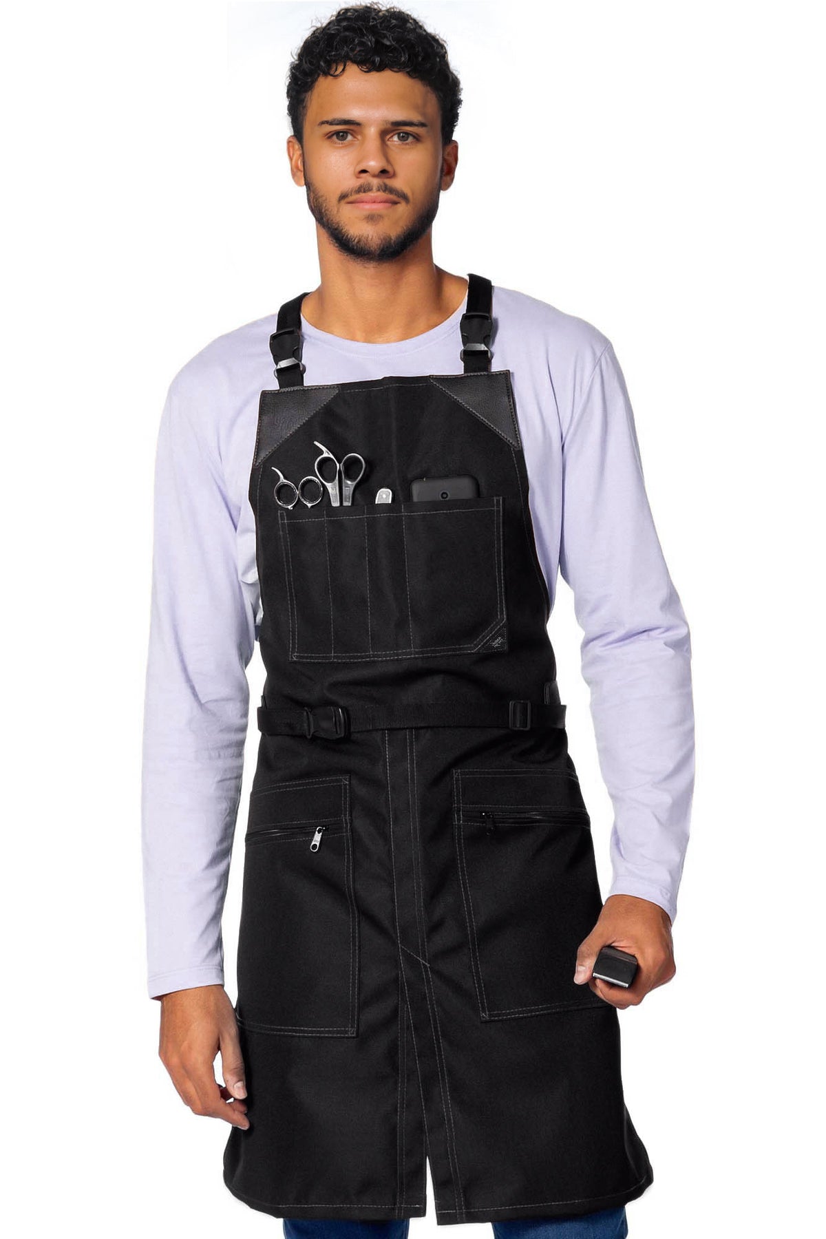 Avental para Barbeiro – À Prova de Água e Produtos Químicos, Alças Cruzadas, Bolso com Zíper, Fecho de Fivela – Cabeleireiro, Colorista - Under NY Sky