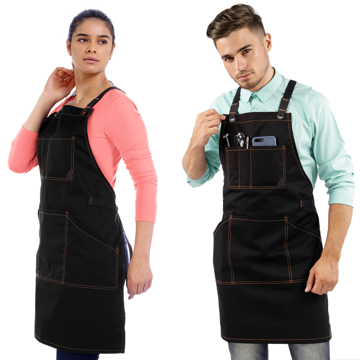 Avental de Trabalho – Jeans ou Sarja Profissional, Acabamento em Couro, Alças Cruzadas, Chef, Bartender, Comércio, Garçom - Under NY Sky