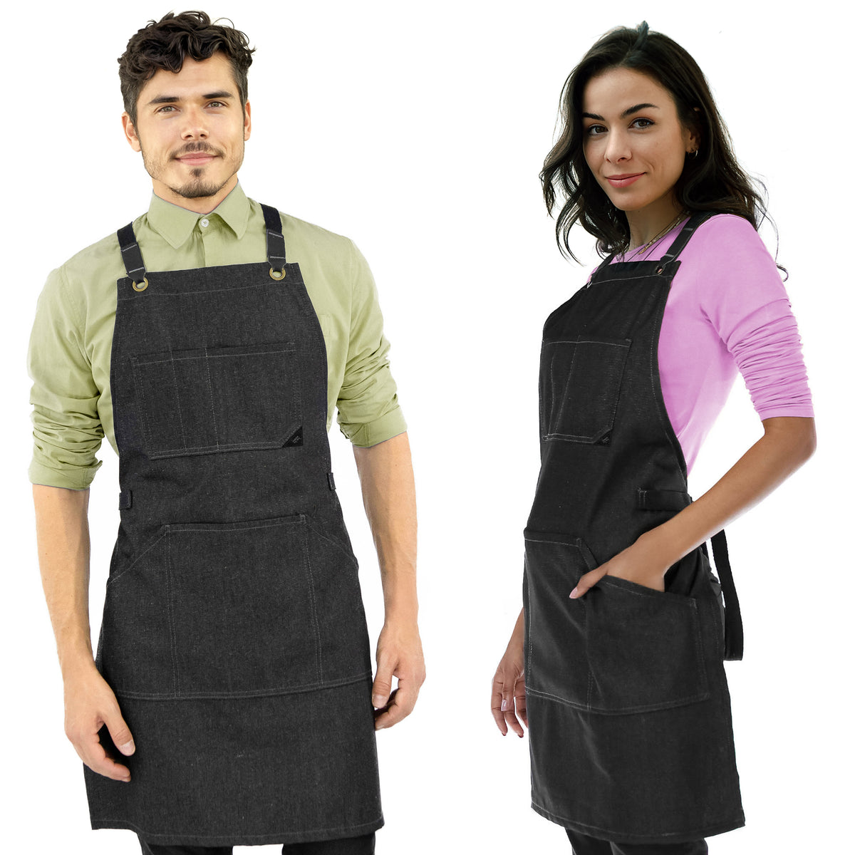 Avental de Trabalho – Jeans ou Sarja Profissional, Acabamento em Couro, Alças Cruzadas, Chef, Bartender, Comércio, Garçom - Under NY Sky