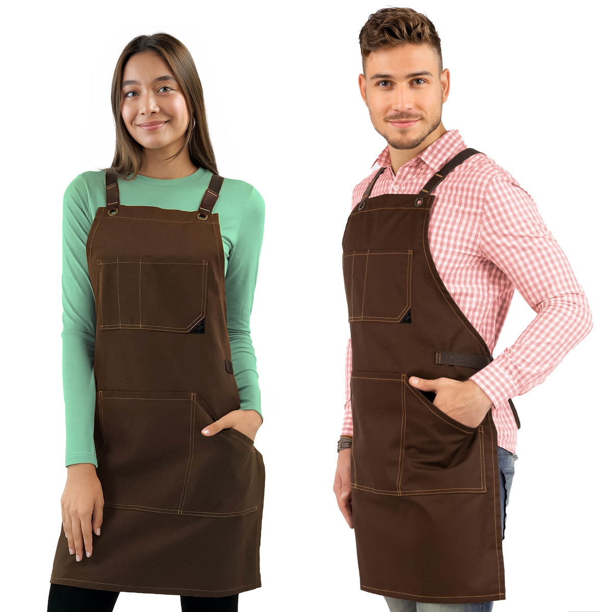 Avental de Trabalho – Jeans ou Sarja Profissional, Acabamento em Couro, Alças Cruzadas, Chef, Bartender, Comércio, Garçom - Under NY Sky