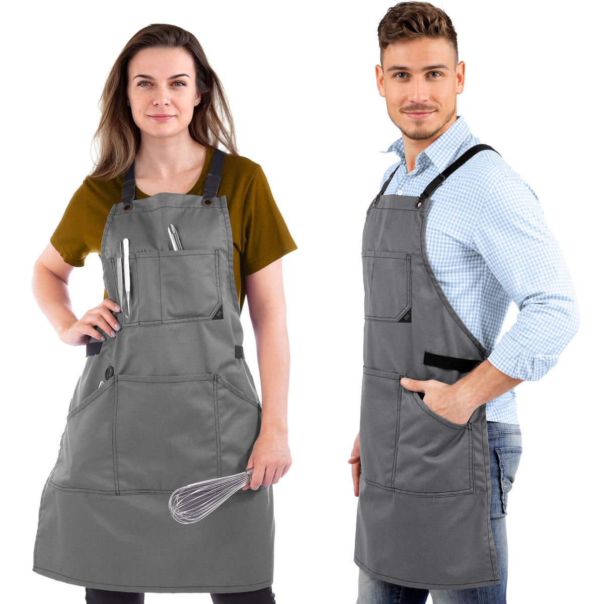 Avental de Trabalho – Jeans ou Sarja Profissional, Acabamento em Couro, Alças Cruzadas, Chef, Bartender, Comércio, Garçom - Under NY Sky