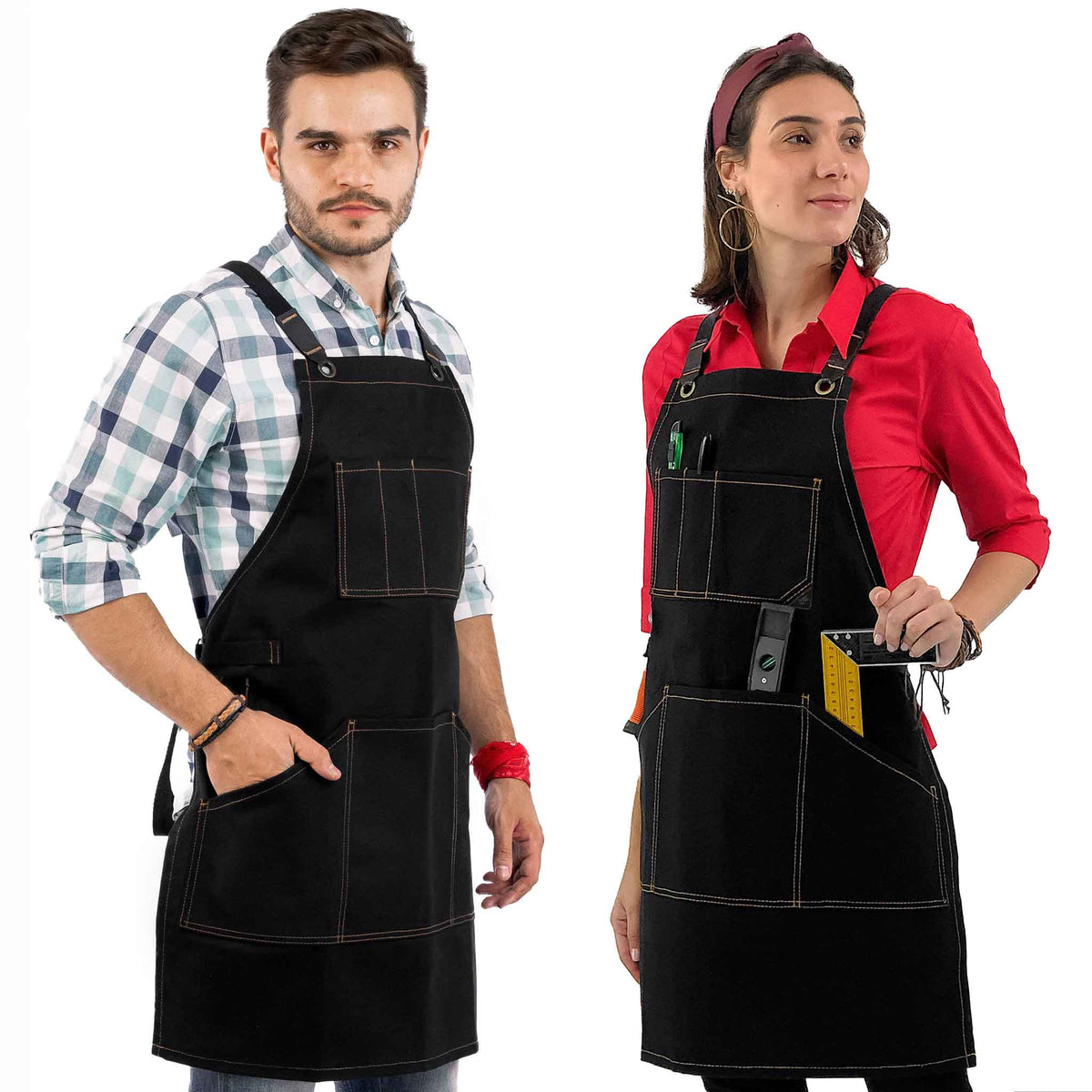 Work Apron - Waxed Canvas, Tool Pockets, CrossBack, Heavy-Duty, Chef, Woodwork, BBQ, Shop - Under Ny Sky