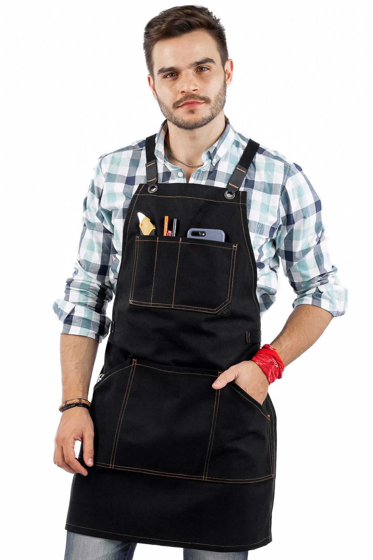 Work Apron - Waxed Canvas, Tool Pockets, CrossBack, Heavy-Duty, Chef, Woodwork, BBQ, Shop - Under Ny Sky