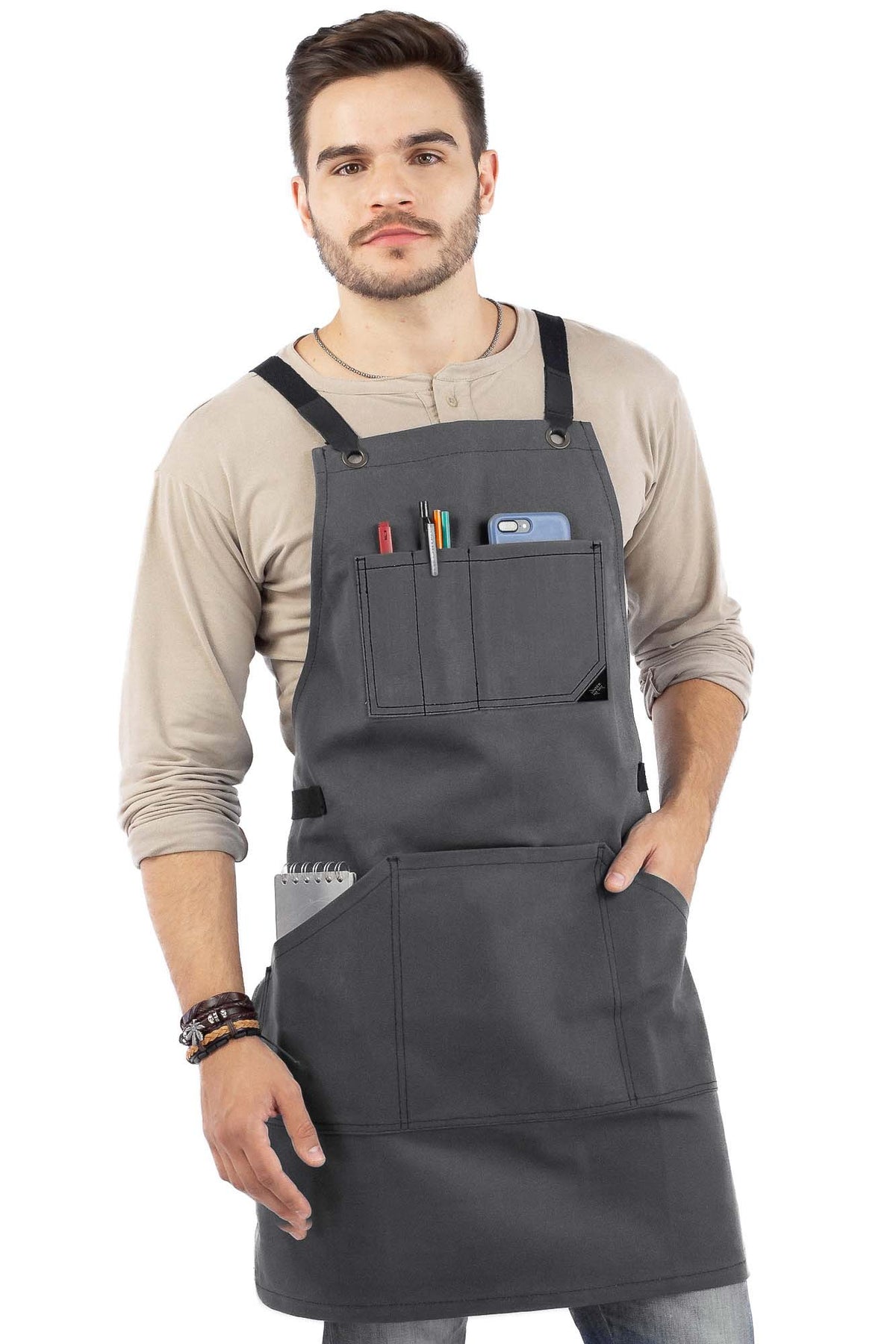 Work Apron - Waxed Canvas, Tool Pockets, CrossBack, Heavy-Duty, Chef, Woodwork, BBQ, Shop - Under Ny Sky