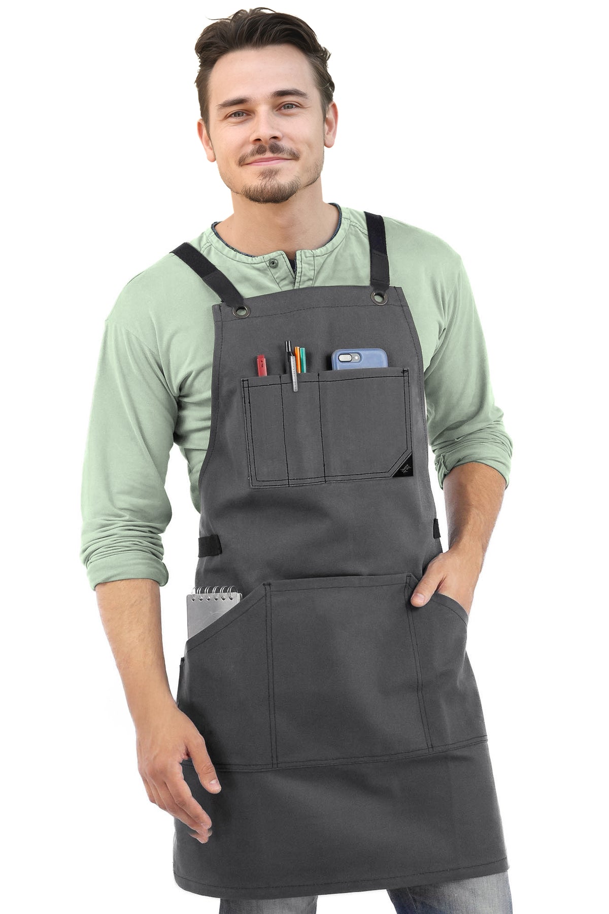 Avental de Oficina – Lona Grossa Encerada, Bolsos para Ferramentas, Alças Cruzadas, Chef, Carpinteiro, Churrasco, Comércio -  Under NY Sky