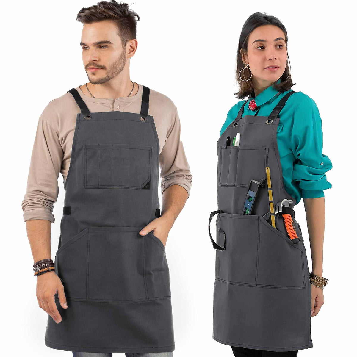 Work Apron - Waxed Canvas, Tool Pockets, CrossBack, Heavy-Duty, Chef, Woodwork, BBQ, Shop - Under Ny Sky