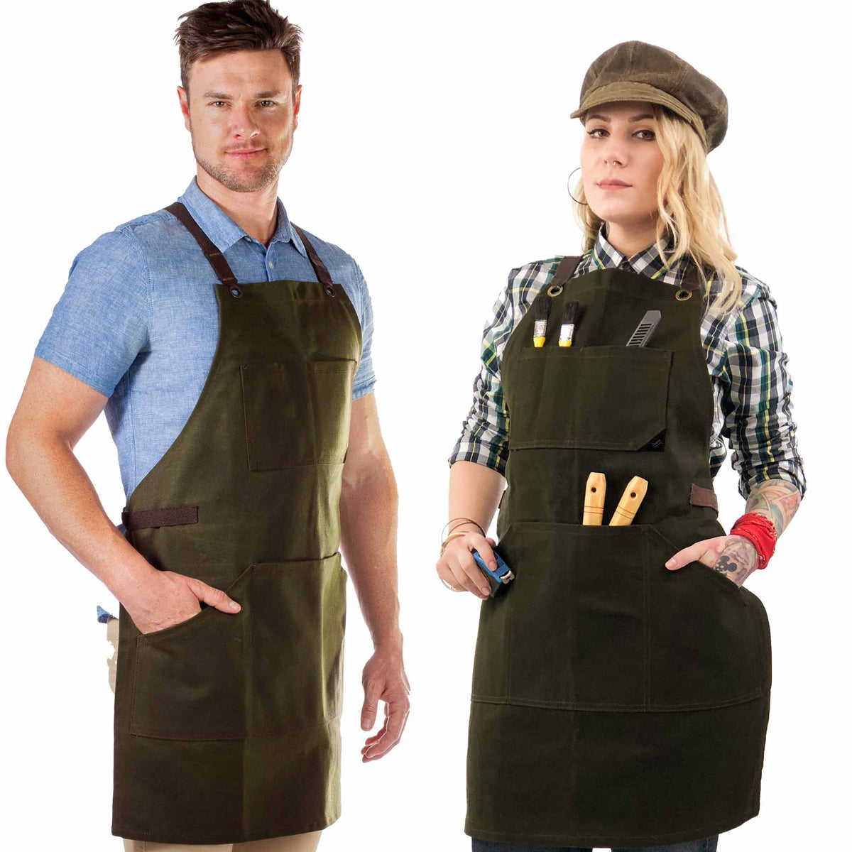 Work Apron - Waxed Canvas, Tool Pockets, CrossBack, Heavy-Duty, Chef, Woodwork, BBQ, Shop - Under NY Sky