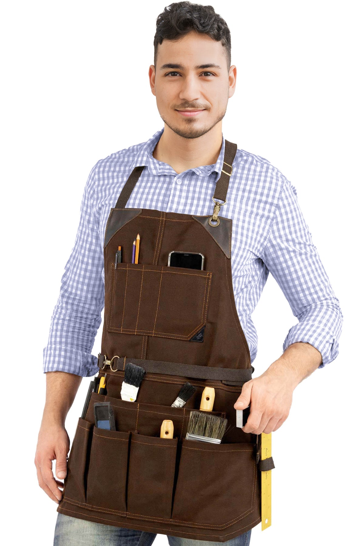 Avental de Ferramentas - 12 Bolsos, Lona Encerada Resistente, Reforço em Couro, Sem laços - Carpinteiro, Jardim, Comércio - Under NY Sky