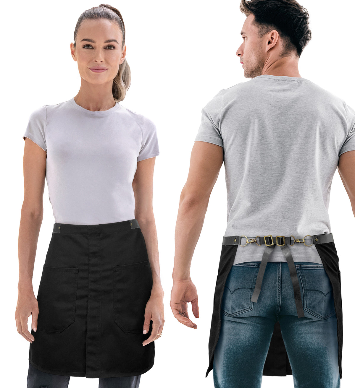 Half Barista Apron - Leather Strap and Loop - Riveted - Restaurant, Waiter, Bartender, Server - Under NY Sky