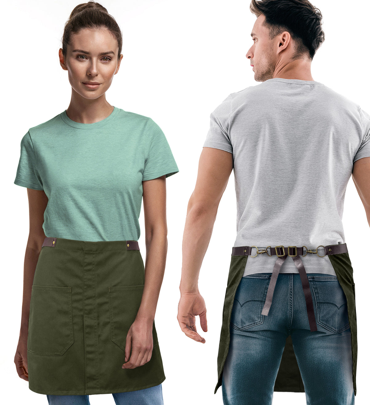 Half Barista Apron - Leather Strap and Loop - Riveted - Restaurant, Waiter, Bartender, Server - Under NY Sky