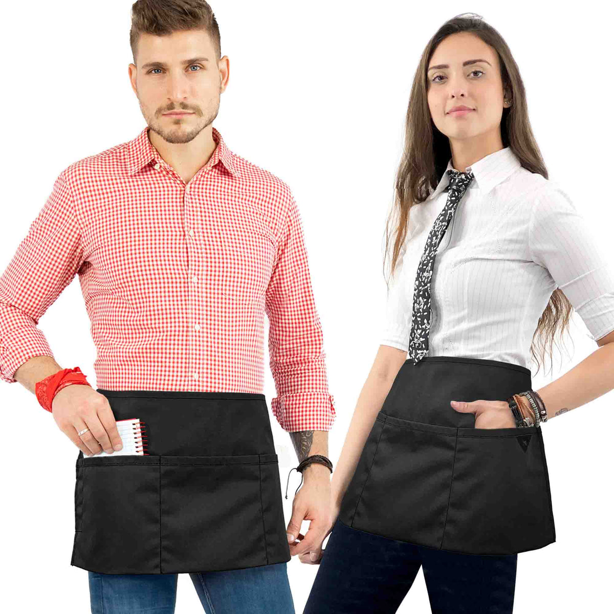 Waist Apron - 3 pockets, Durable Twill or Denim - Half Apron - Server, Waiter, Waitress, Bartender, Shop, Restaurant, Bistro Aprons - Under NY Sky