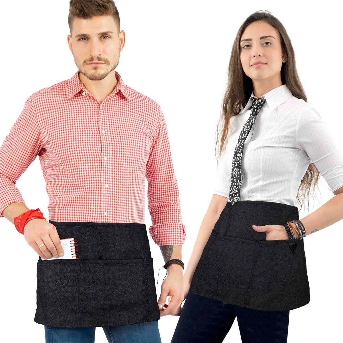 Waist Apron - 3 pockets, Durable Twill or Denim - Half Apron - Server, Waiter, Waitress, Bartender, Shop, Restaurant, Bistro Aprons - Under NY Sky