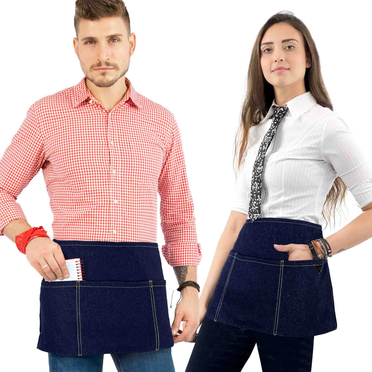 Waist Apron - 3 pockets, Durable Twill or Denim - Half Apron - Server, Waiter, Waitress, Bartender, Shop, Restaurant, Bistro Aprons - Under NY Sky