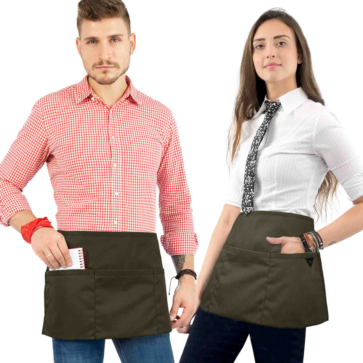 Waist Apron - 3 pockets, Durable Twill or Denim - Half Apron - Server, Waiter, Waitress, Bartender, Shop, Restaurant, Bistro Aprons - Under NY Sky