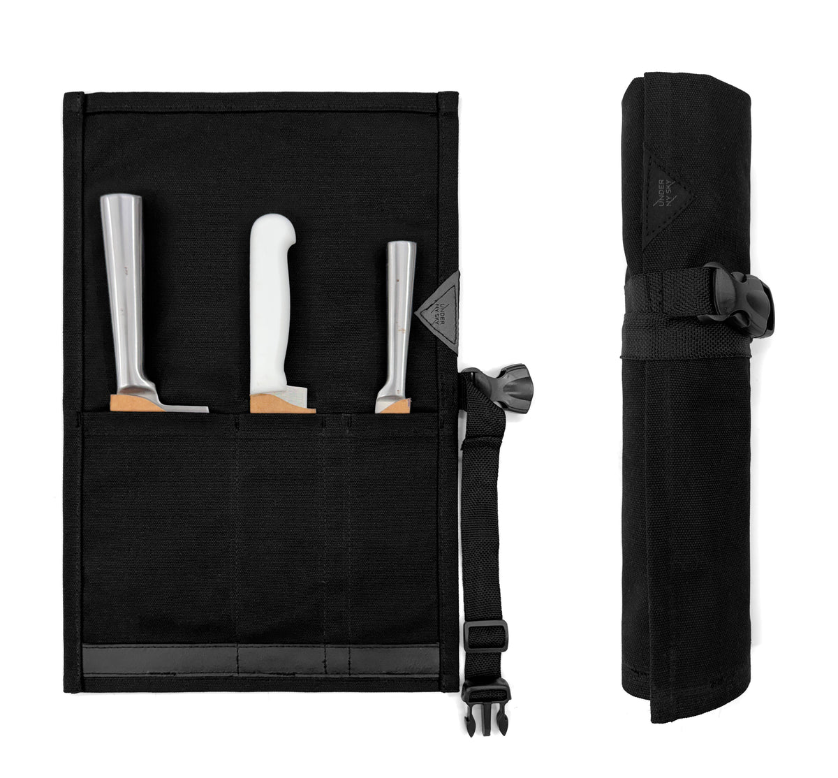 Estojo Porta Facas - 1, 2, 3, 4 ou 6 Bolsos - Bolsa Portátil em Lona Parafinada para Ferramentas de Cozinha, Utensílios, Case Rolo para Facas - Chefs, Grill, Churrasco -  Under NY Sky