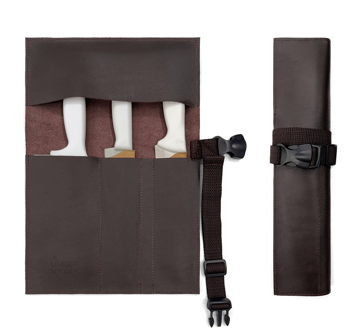 Estojo Porta Facas em Couro Legítimo - 1, 2, 3, 4 ou 6 Bolsos - Estojo Case de Fácil Transporte - Para Facas, Utensílios, Cozinha, Chefs, BBQ -  Under NY Sky