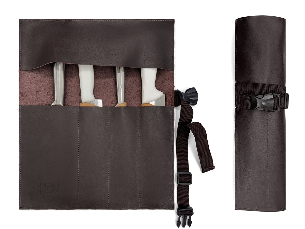 Estojo Porta Facas em Couro Legítimo - 1, 2, 3, 4 ou 6 Bolsos - Estojo Case de Fácil Transporte - Para Facas, Utensílios, Cozinha, Chefs, BBQ -  Under NY Sky