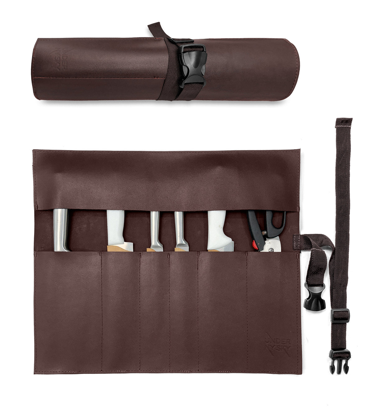 Genuine Leather Knife Roll Case - 6 Slots - Portable Bag Pouch for Cooking Tools, Utensils, Cutlery Knives - Chefs, BBQ - Under NY Sky