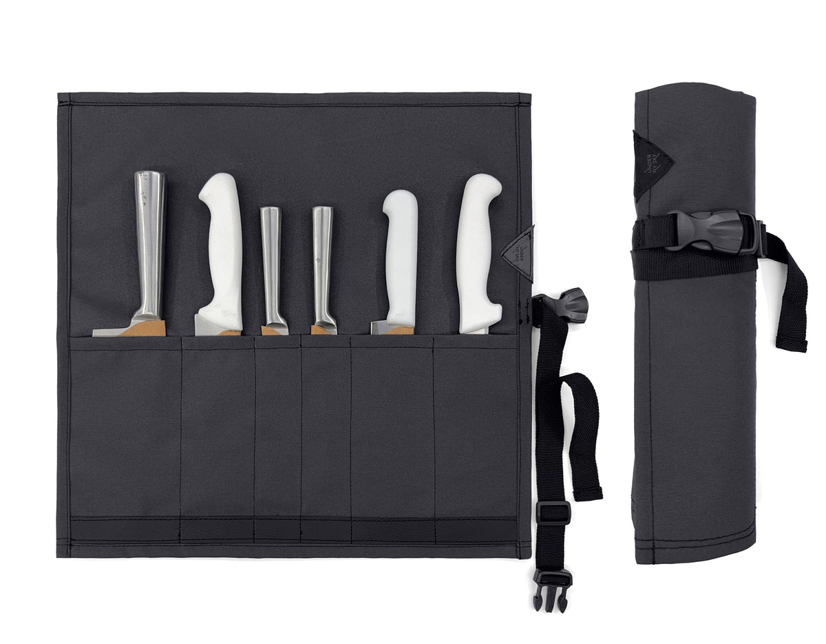 Estojo Porta Faca - 1, 2, 3, 4 ou 6 Bolsos - Bolsa Portátil em Lona Oxford Resistente para Ferramentas de Cozinha, Utensílios, Case Rolo para Facas - Chef, Grill, Churrasco -  Under NY Sky