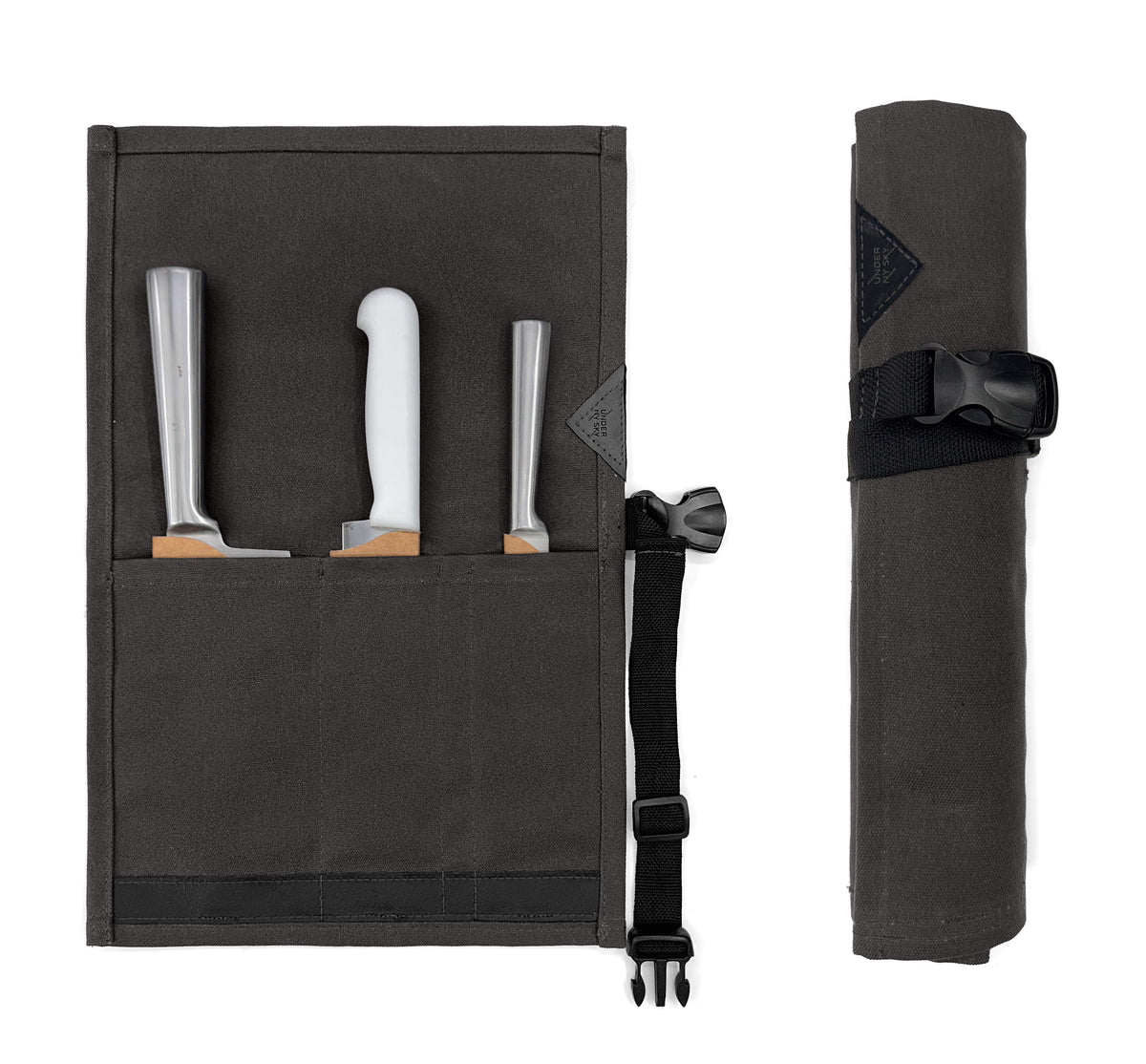 Estojo Porta Facas - 1, 2, 3, 4 ou 6 Bolsos - Bolsa Portátil em Lona Parafinada para Ferramentas de Cozinha, Utensílios, Case Rolo para Facas - Chefs, Grill, Churrasco -  Under NY Sky