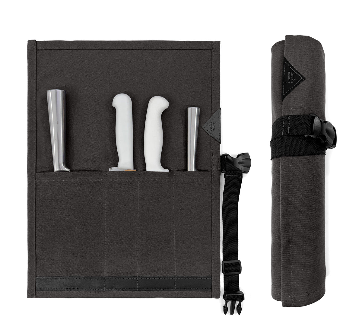 Estojo Porta Facas - 1, 2, 3, 4 ou 6 Bolsos - Bolsa Portátil em Lona Parafinada para Ferramentas de Cozinha, Utensílios, Case Rolo para Facas - Chefs, Grill, Churrasco -  Under NY Sky