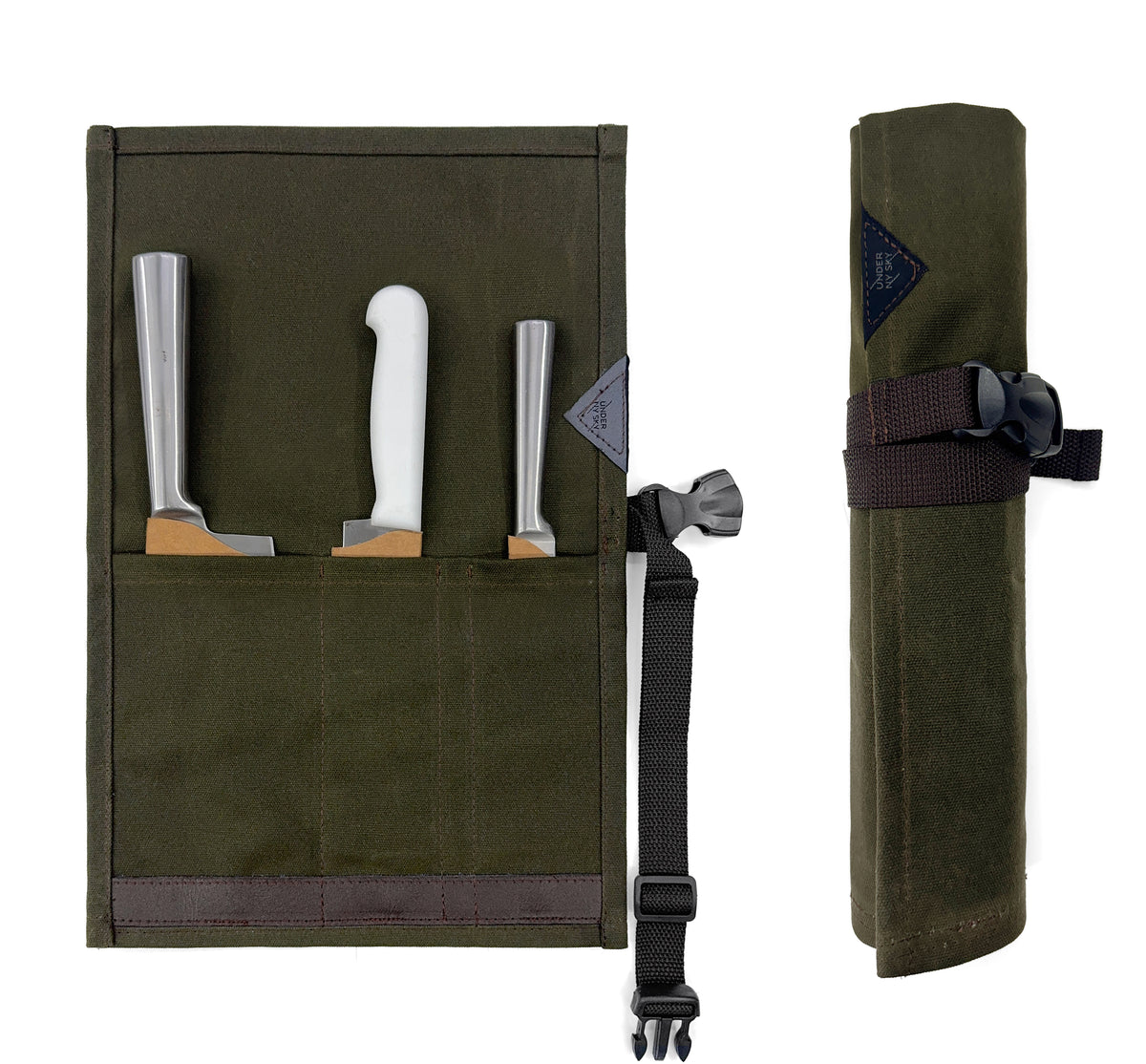 Estojo Porta Facas - 1, 2, 3, 4 ou 6 Bolsos - Bolsa Portátil em Lona Parafinada para Ferramentas de Cozinha, Utensílios, Case Rolo para Facas - Chefs, Grill, Churrasco -  Under NY Sky