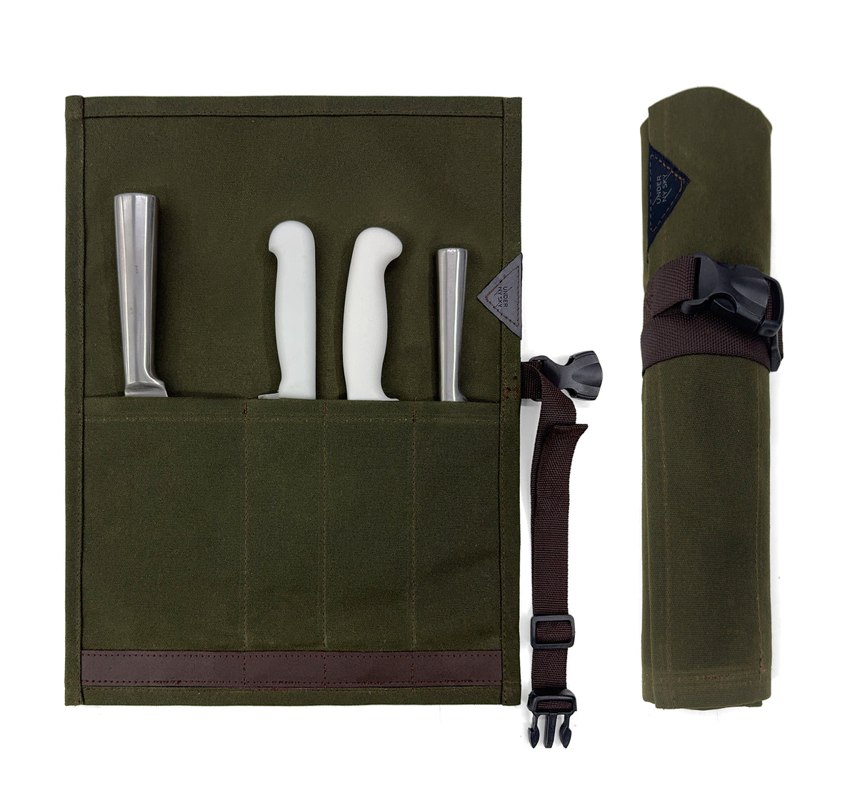 Estojo Porta Facas - 1, 2, 3, 4 ou 6 Bolsos - Bolsa Portátil em Lona Parafinada para Ferramentas de Cozinha, Utensílios, Case Rolo para Facas - Chefs, Grill, Churrasco -  Under NY Sky