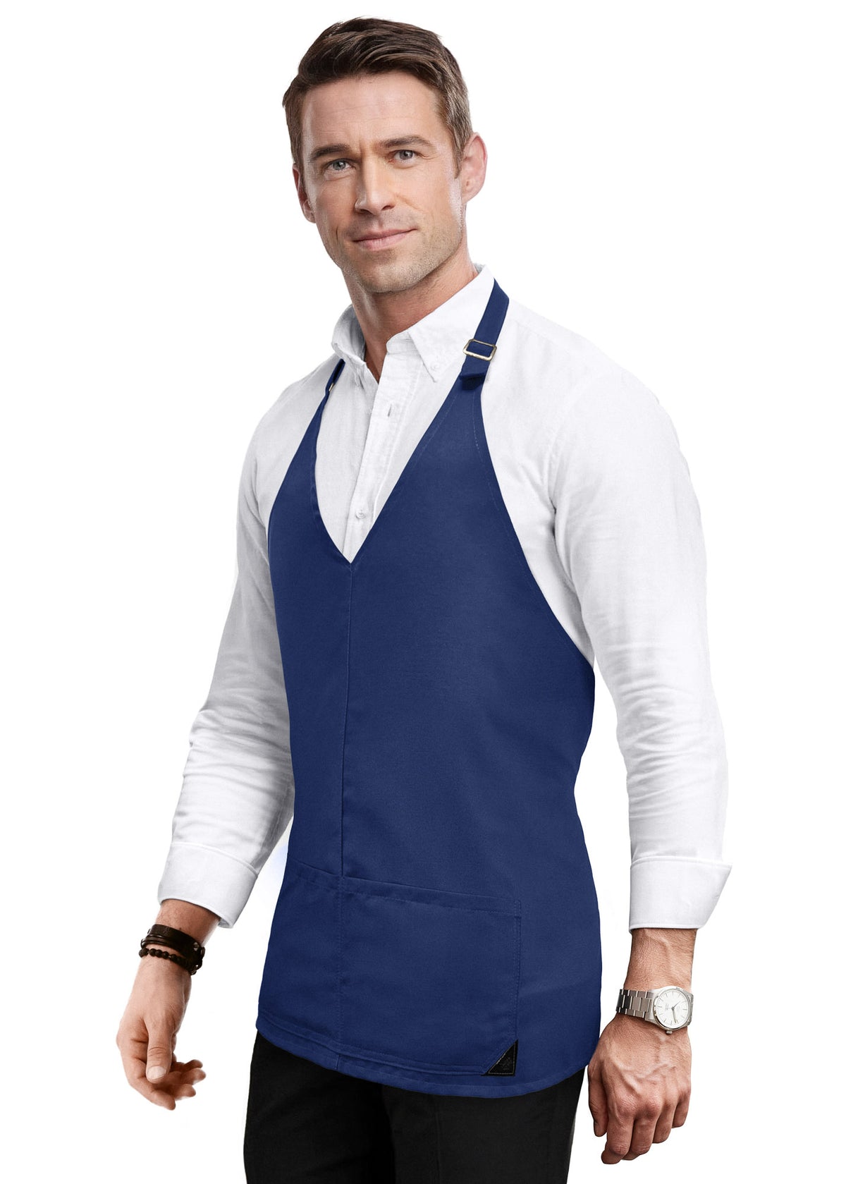 V Neck Short Apron - Tuxedo Style - Lightweight, 3 Pockets - Server, Waiter, Bistro, Restaurant - Under NY Sky