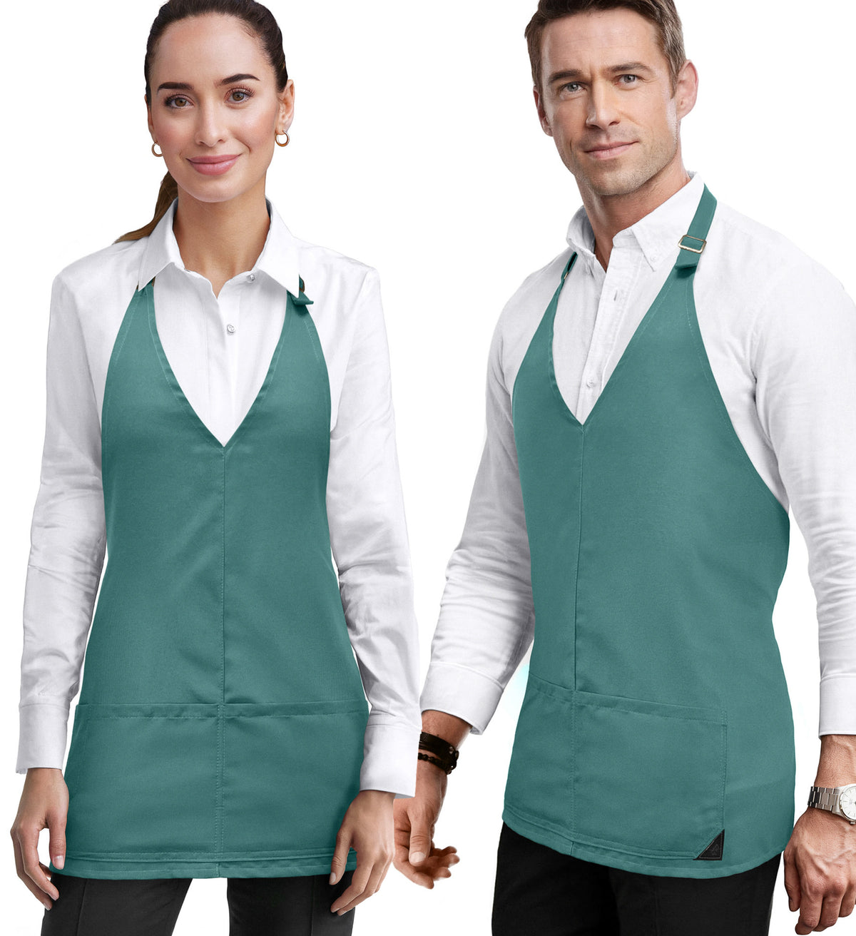 V Neck Short Apron - Tuxedo Style - Lightweight, 3 Pockets - Server, Waiter, Bistro, Restaurant - Under NY Sky