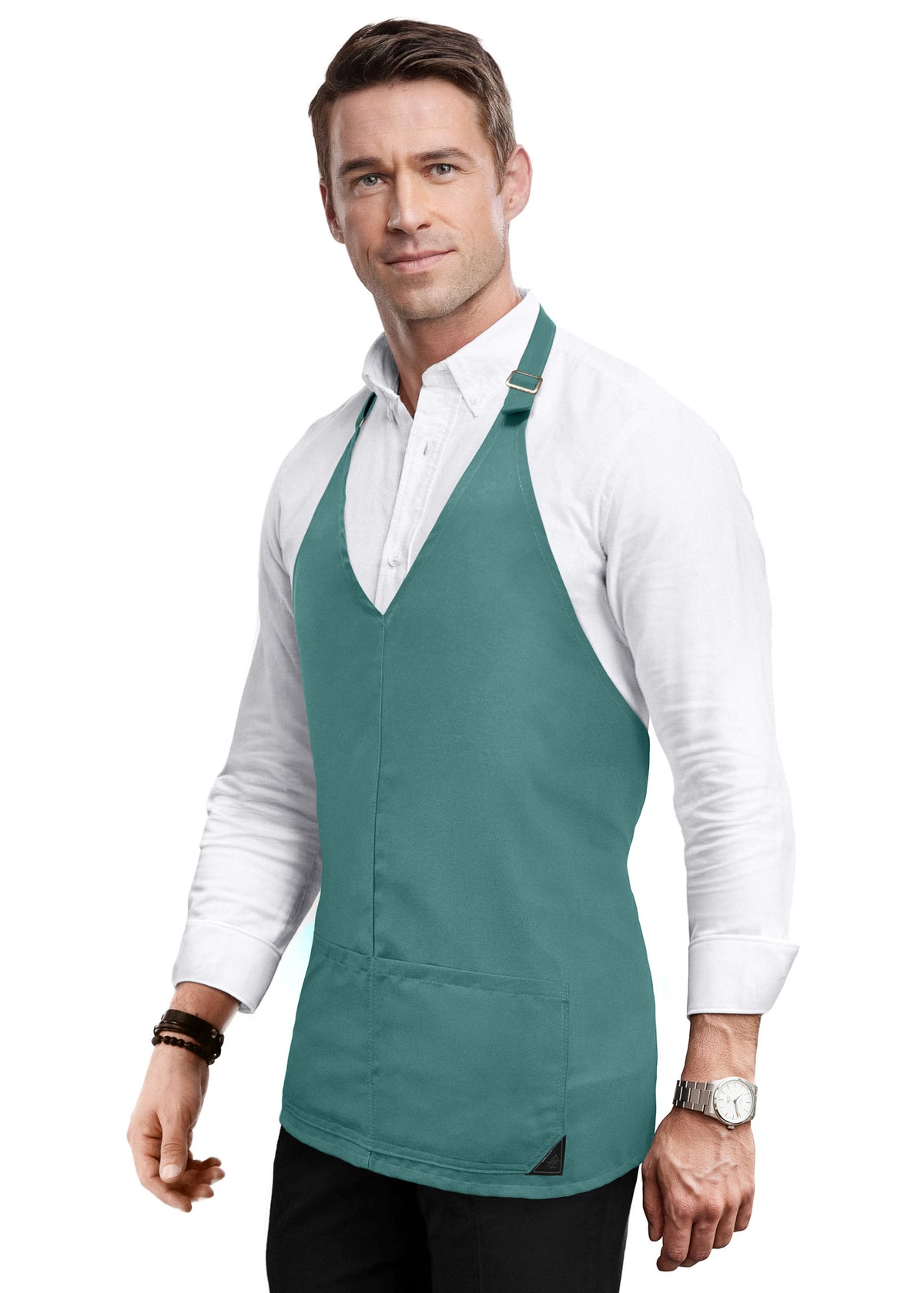 V Neck Short Apron - Tuxedo Style - Lightweight, 3 Pockets - Server, Waiter, Bistro, Restaurant - Under NY Sky