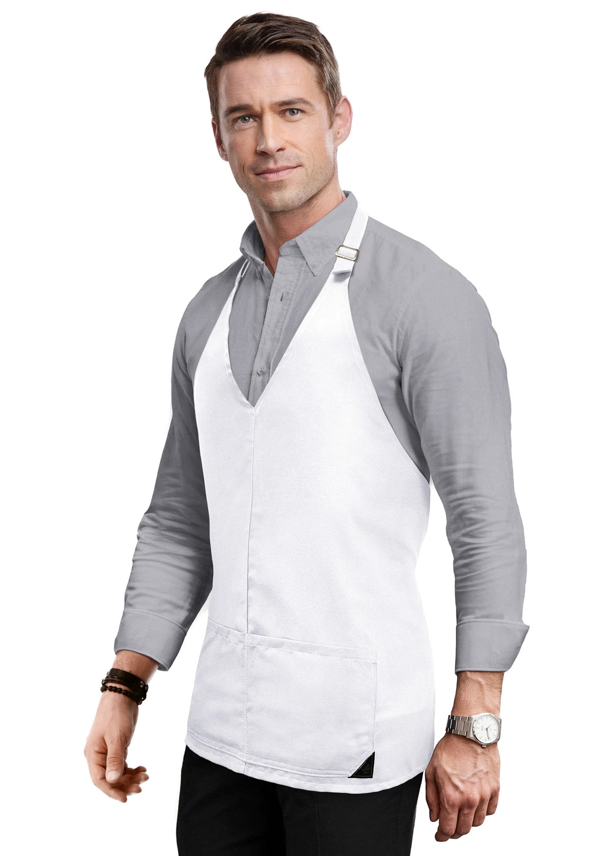 V Neck Short Apron - Tuxedo Style - Lightweight, 3 Pockets - Server, Waiter, Bistro, Restaurant - Under NY Sky