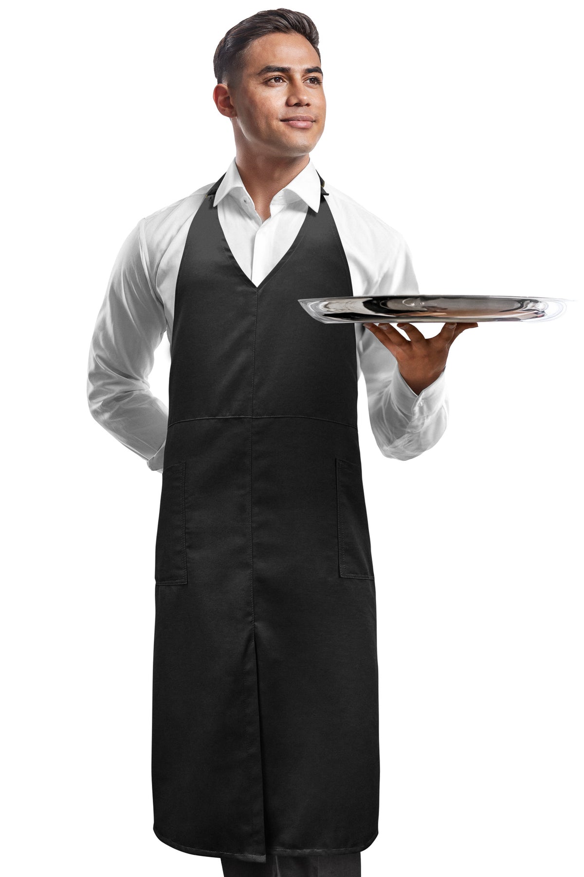 V Neck Long Apron Tuxedo Style - Front Slit, 2 Pockets - Server, Waiter, Chef, Bistrot, Restaurant -  Under NY Sky