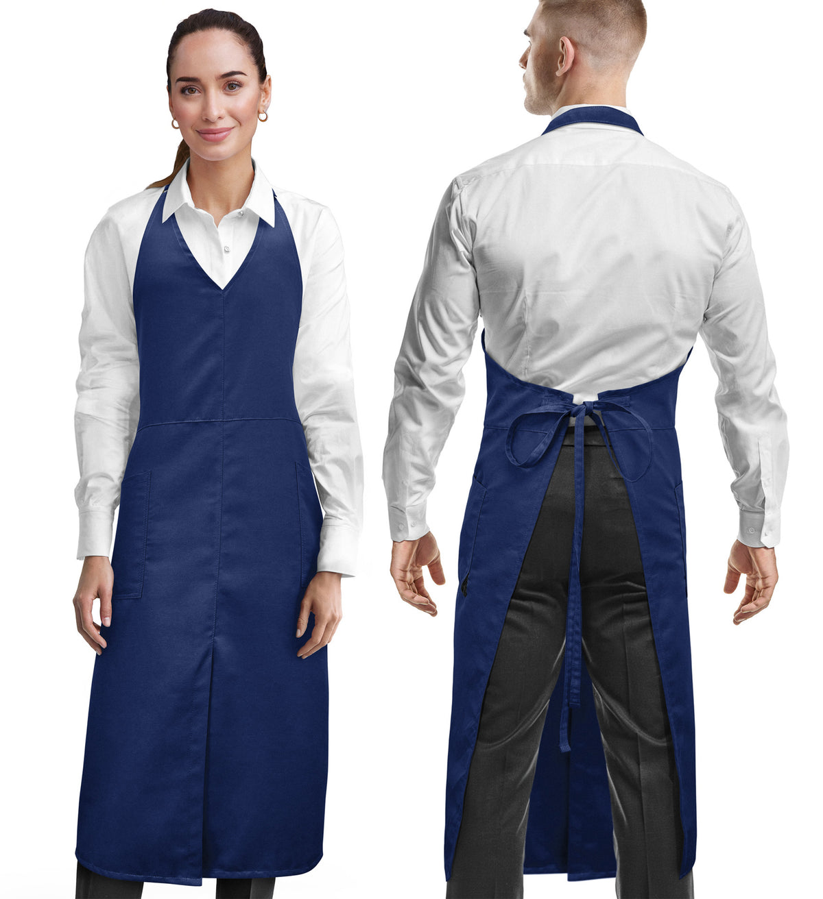 V Neck Long Apron Tuxedo Style - Front Slit, 2 Pockets - Server, Waiter, Chef, Bistrot, Restaurant -  Under NY Sky