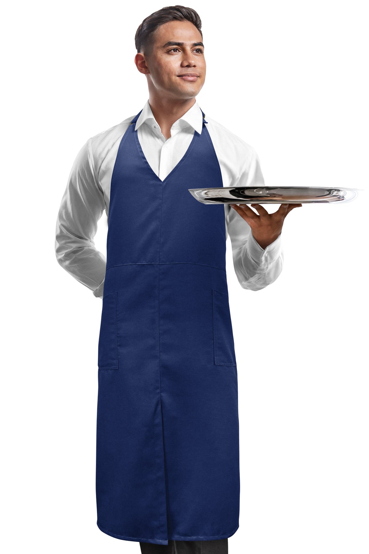 V Neck Long Apron Tuxedo Style - Front Slit, 2 Pockets - Server, Waiter, Chef, Bistrot, Restaurant -  Under NY Sky