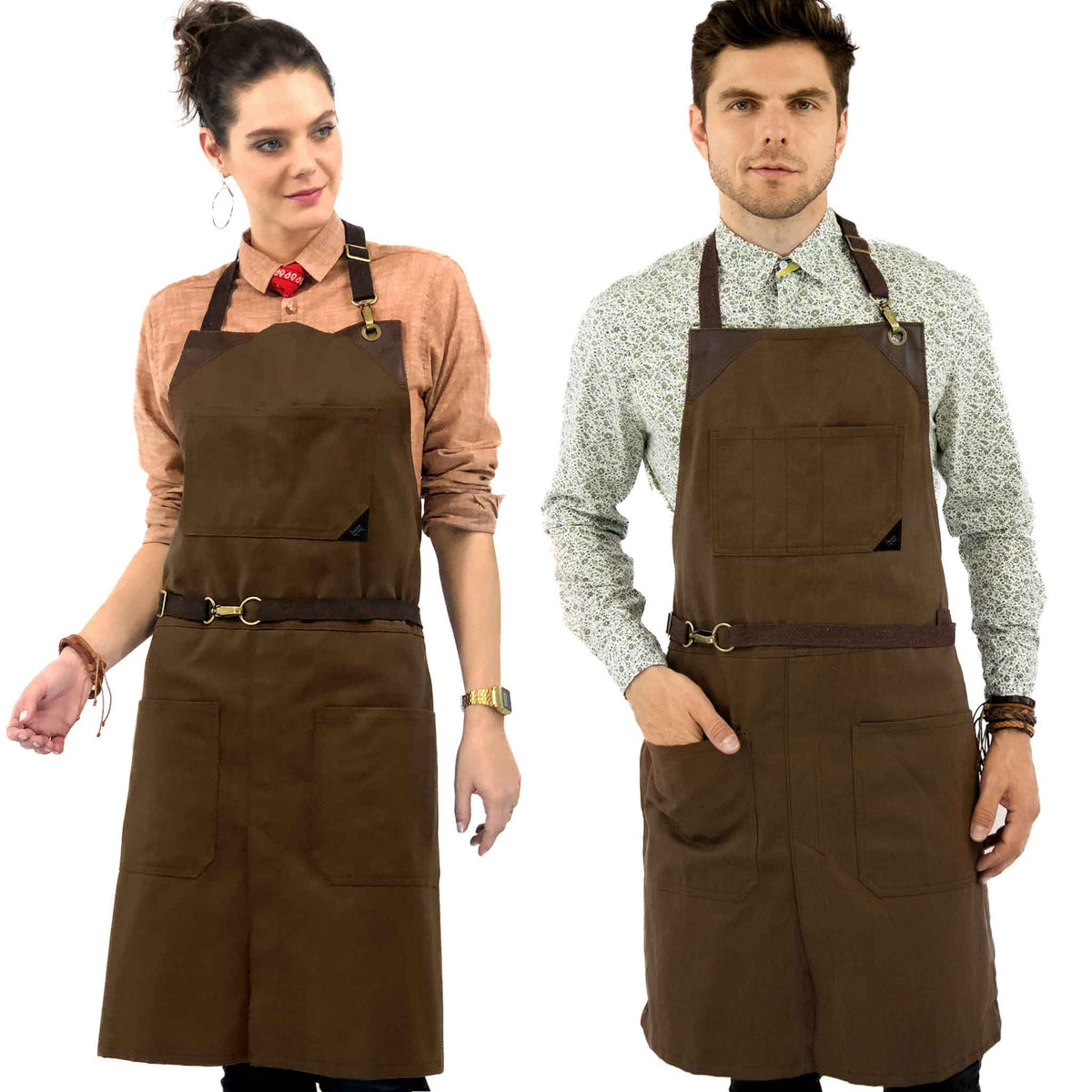 Chef Apron - Twill, No-Tie, Leather Trim, Split - Chef, Bartender, Barista, Grill, Shop - Under NY Sky