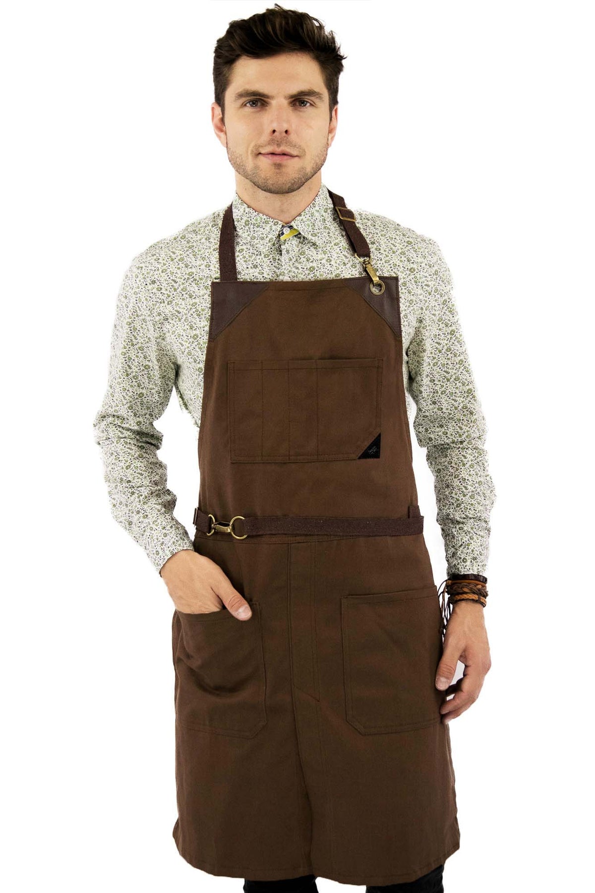 Chef Apron - Twill, No-Tie, Leather Trim, Split - Chef, Bartender, Barista, Grill, Shop - Under NY Sky