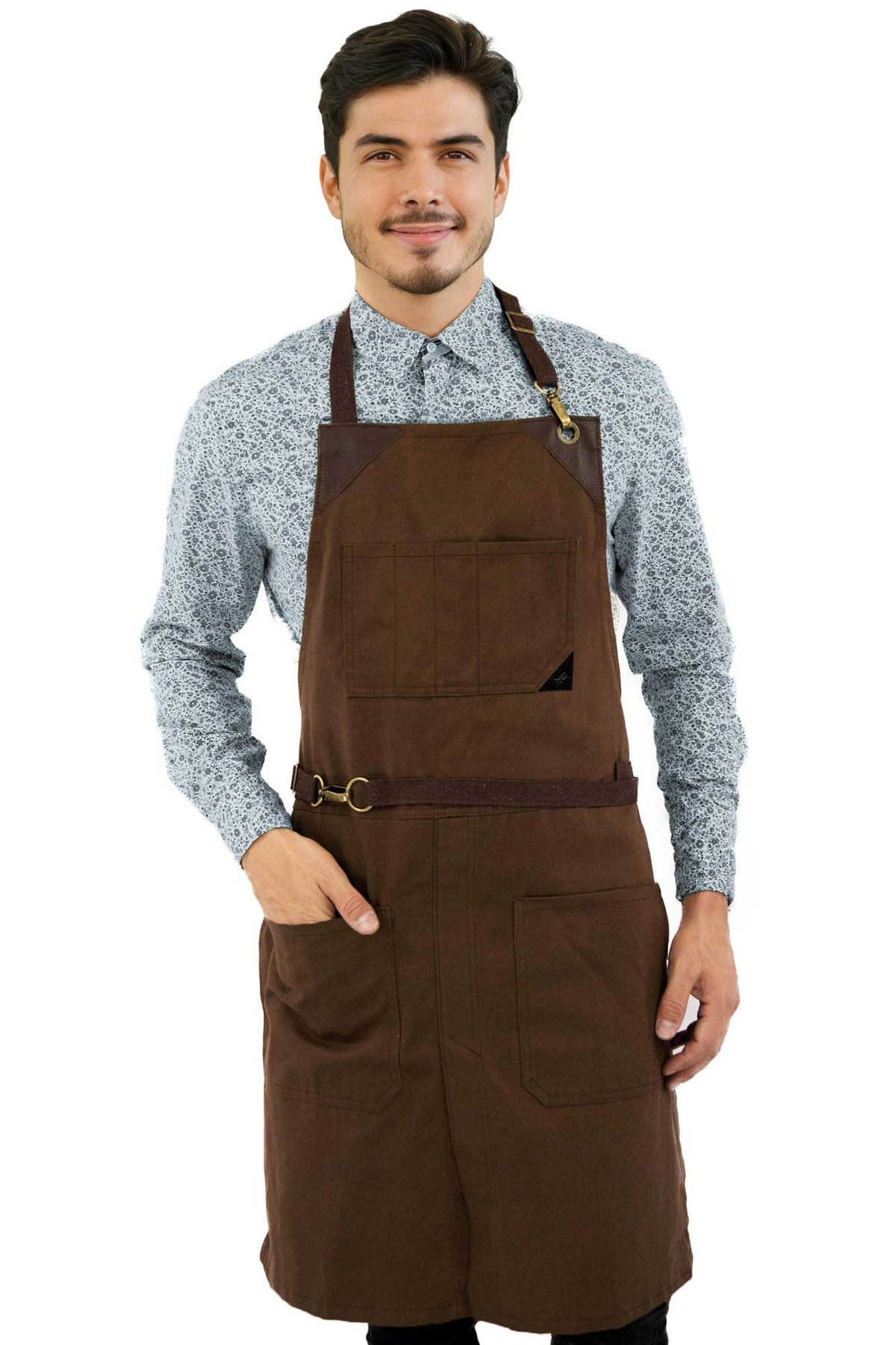 Avental para Chef - Em Sarja, Sem Laços, Acabamento em Couro, Fenda na Perna - Barman, Barista, Churrasqueiro, Comércio -  Under NY Sky