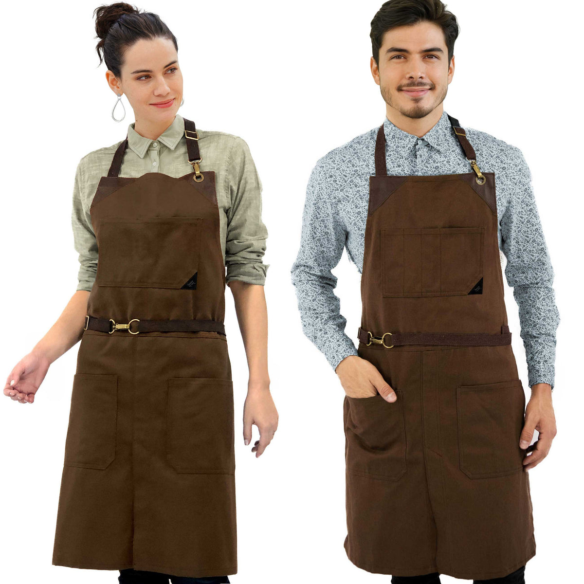 Avental para Chef - Em Sarja, Sem Laços, Acabamento em Couro, Fenda na Perna - Barman, Barista, Churrasqueiro, Comércio -  Under NY Sky