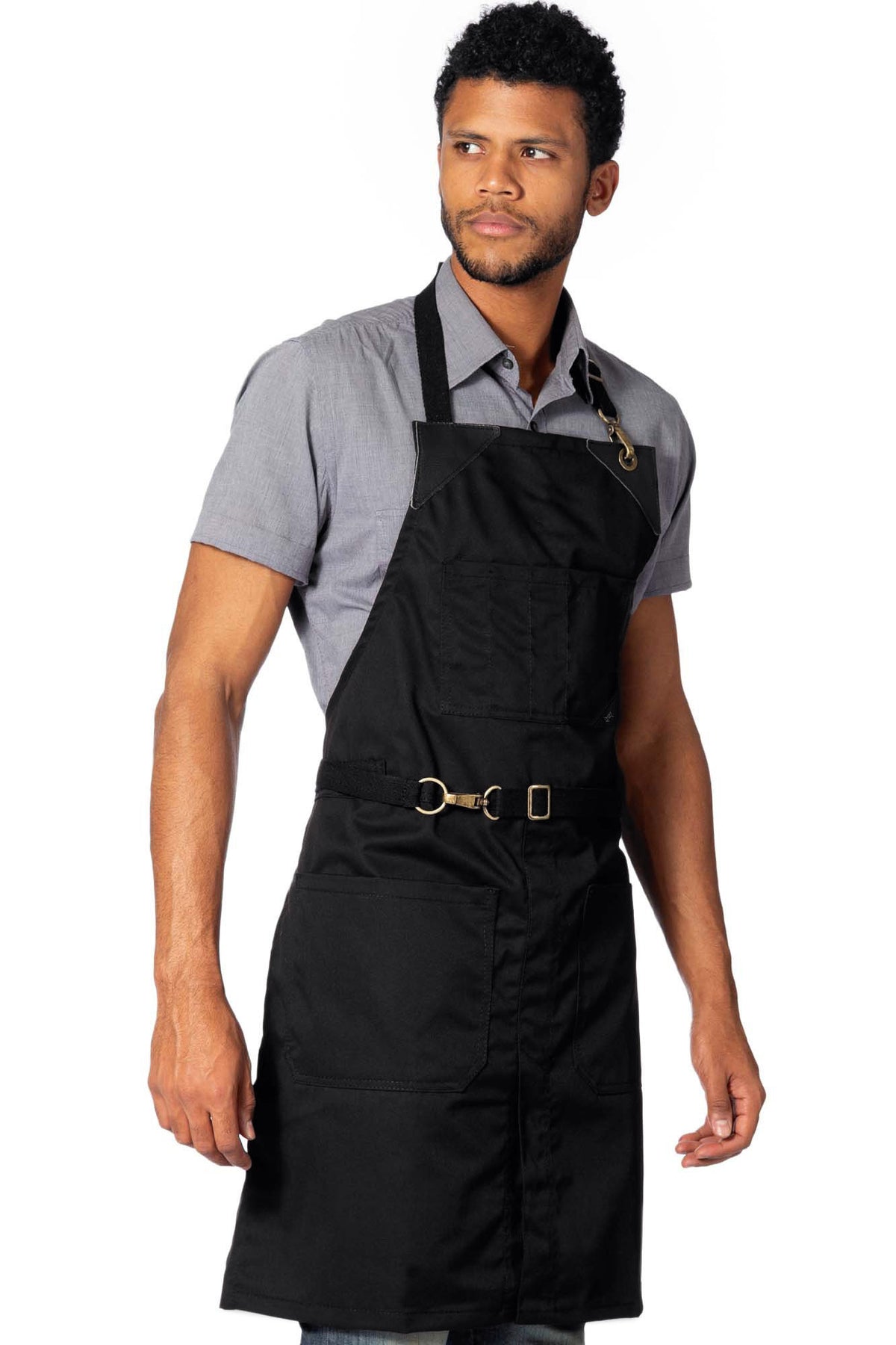 Chef Apron - Twill, No-Tie, Leather Trim, Split - Chef, Bartender, Barista, Grill, Shop - Under NY Sky