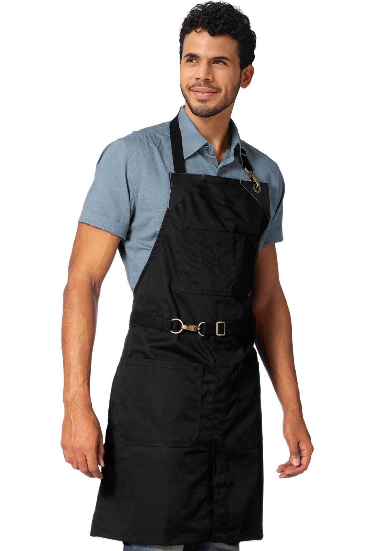 Avental para Chef - Em Sarja, Sem Laços, Acabamento em Couro, Fenda na Perna - Barman, Barista, Churrasqueiro, Comércio -  Under NY Sky