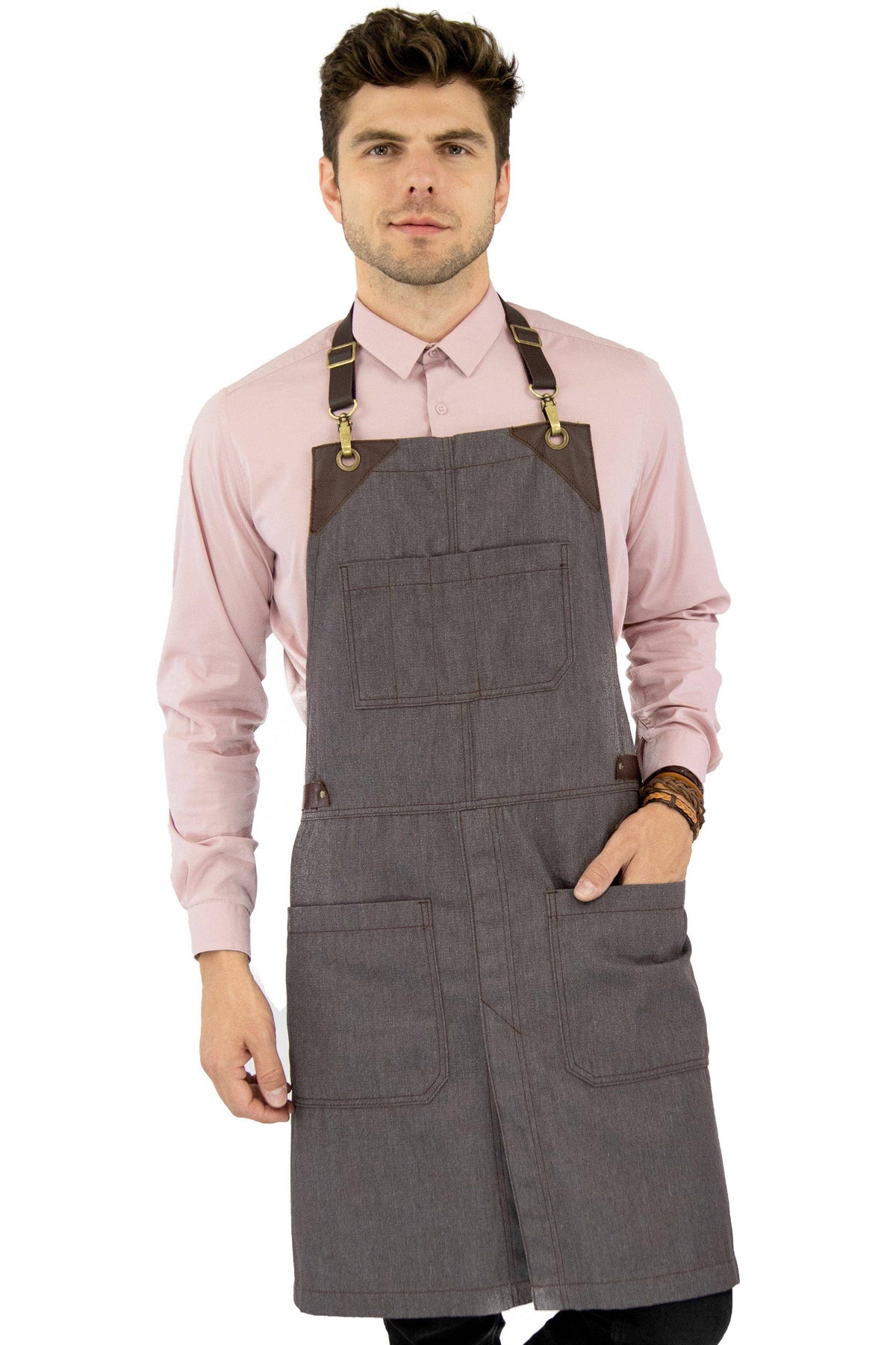 Leather Straps Apron - Twill - Easy-Fastening No-Tie - Chef, Bartender, Shop, Barista - Under NY Sky