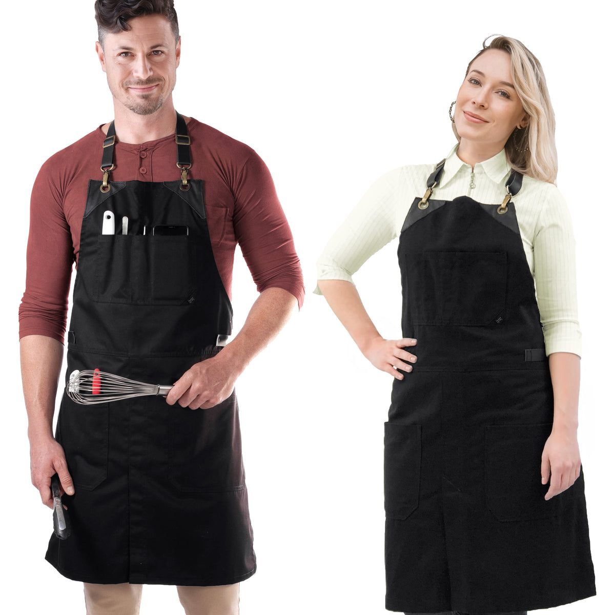 Avental com Alças de couro - Sarja - Fecho Fácil Sem Laço - Chef, Bartender, Loja, Barista - Under NY Sky