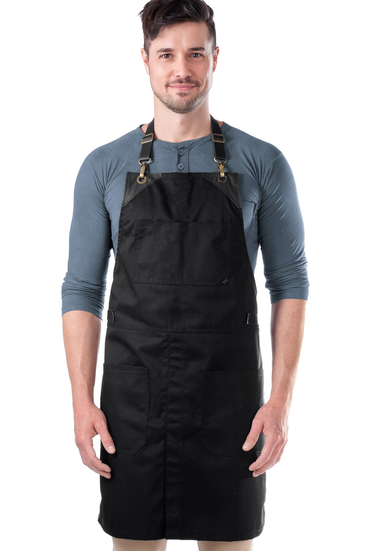 Avental com Alças de couro - Sarja - Fecho Fácil Sem Laço - Chef, Bartender, Loja, Barista - Under NY Sky